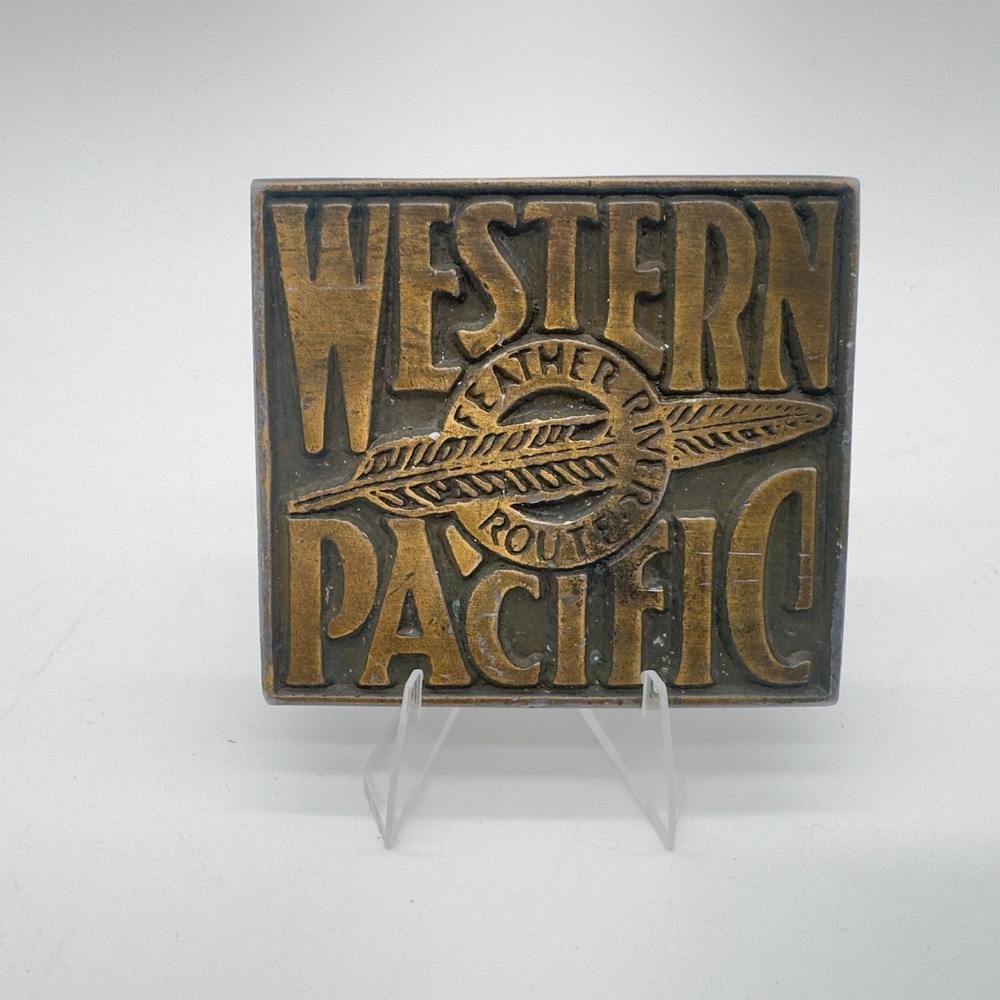 Vintage 1976 Western Pacific Railroad Feather River Route Belt Buckle USA